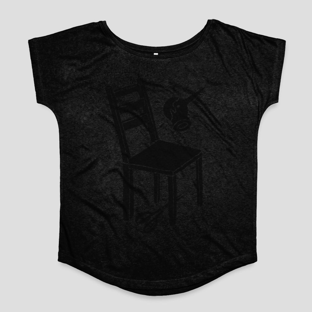 Black Shirt with Chair and Musical Instrument Design