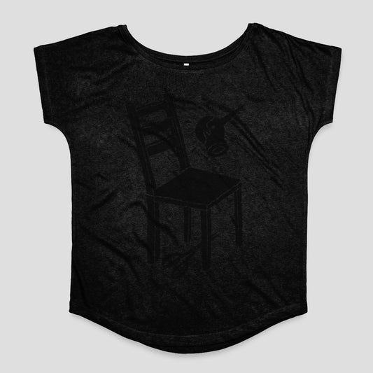 Black Shirt with Chair and Musical Instrument Design
