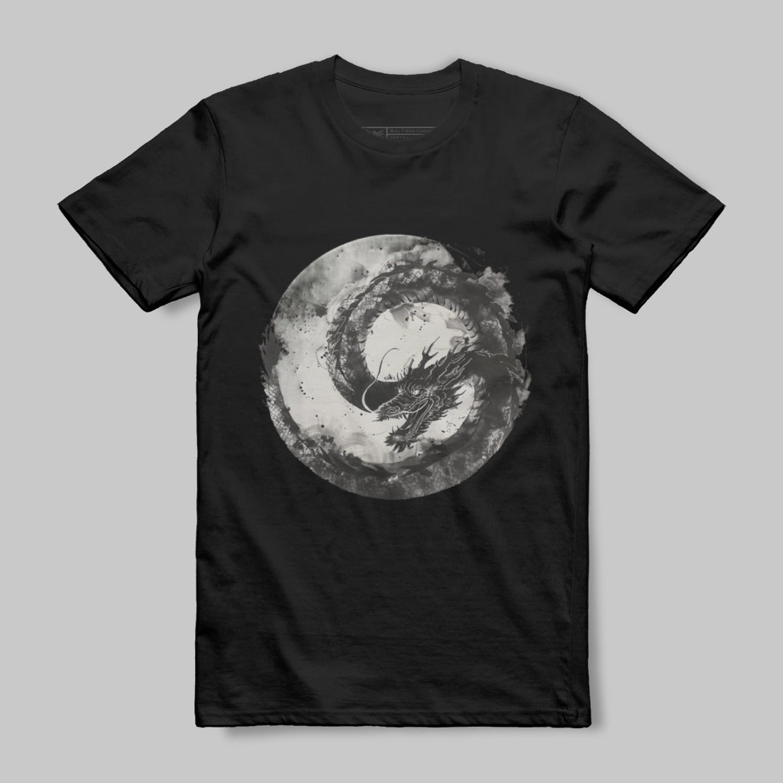 Mystical Dragon Design on Plain Black T-shirt