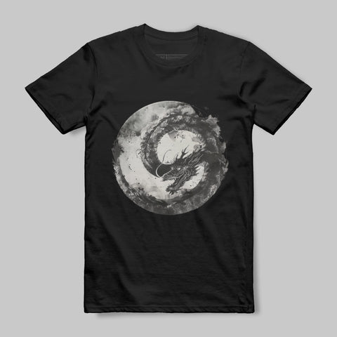 Mystical Dragon Design on Plain Black T-shirt
