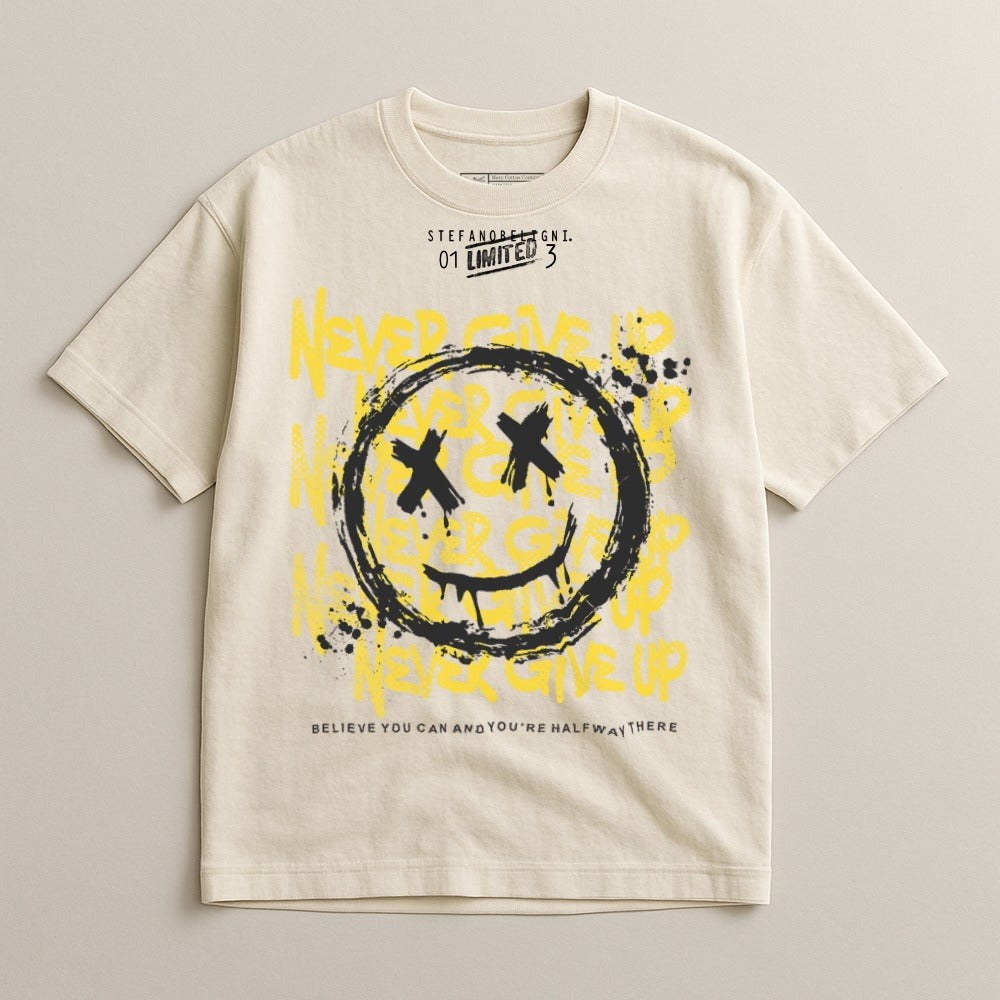 Never Give Up Smiley Face Graphic T-Shirt