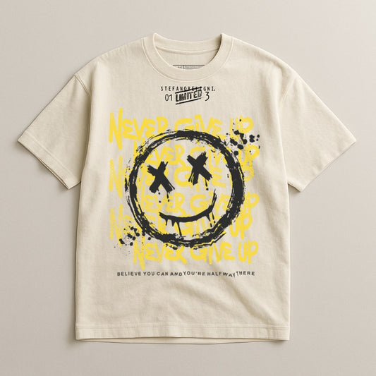 Never Give Up Smiley Face Graphic T-Shirt