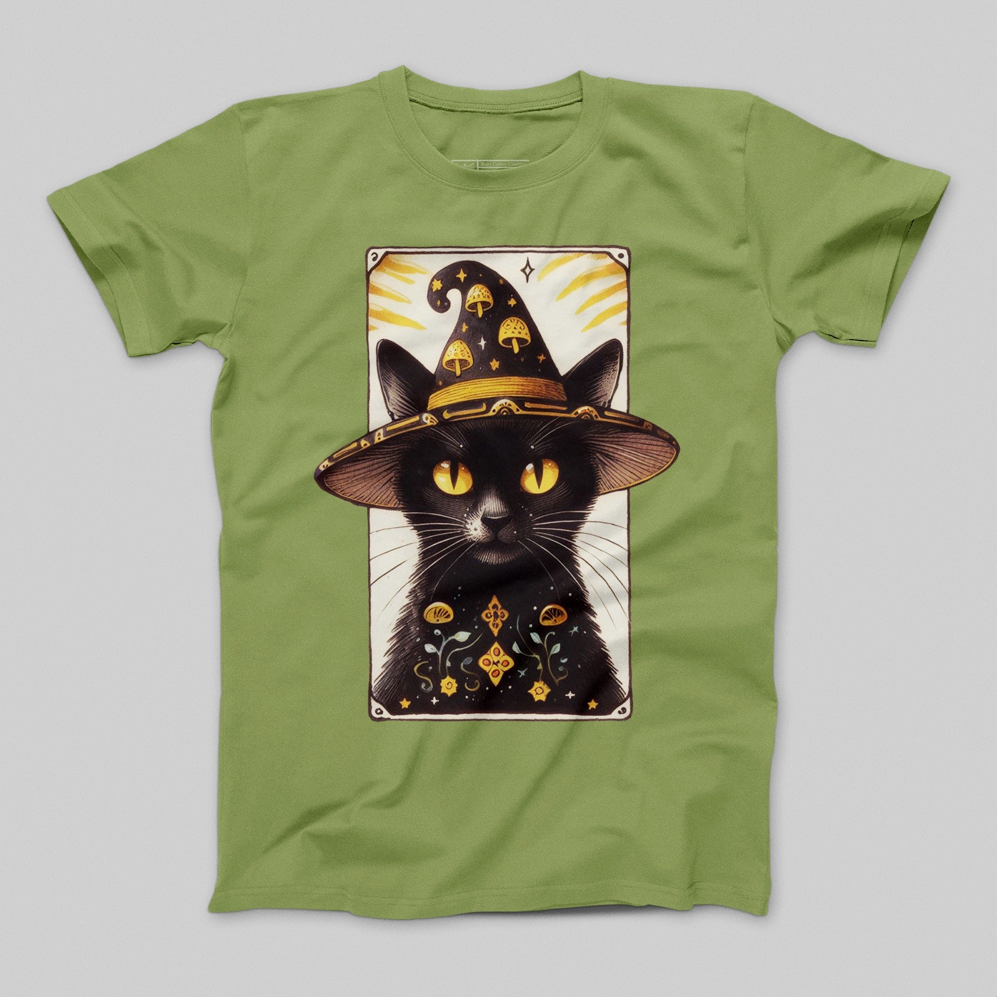 Enchanting Black Cat in Witch Hat T-Shirt for Halloween