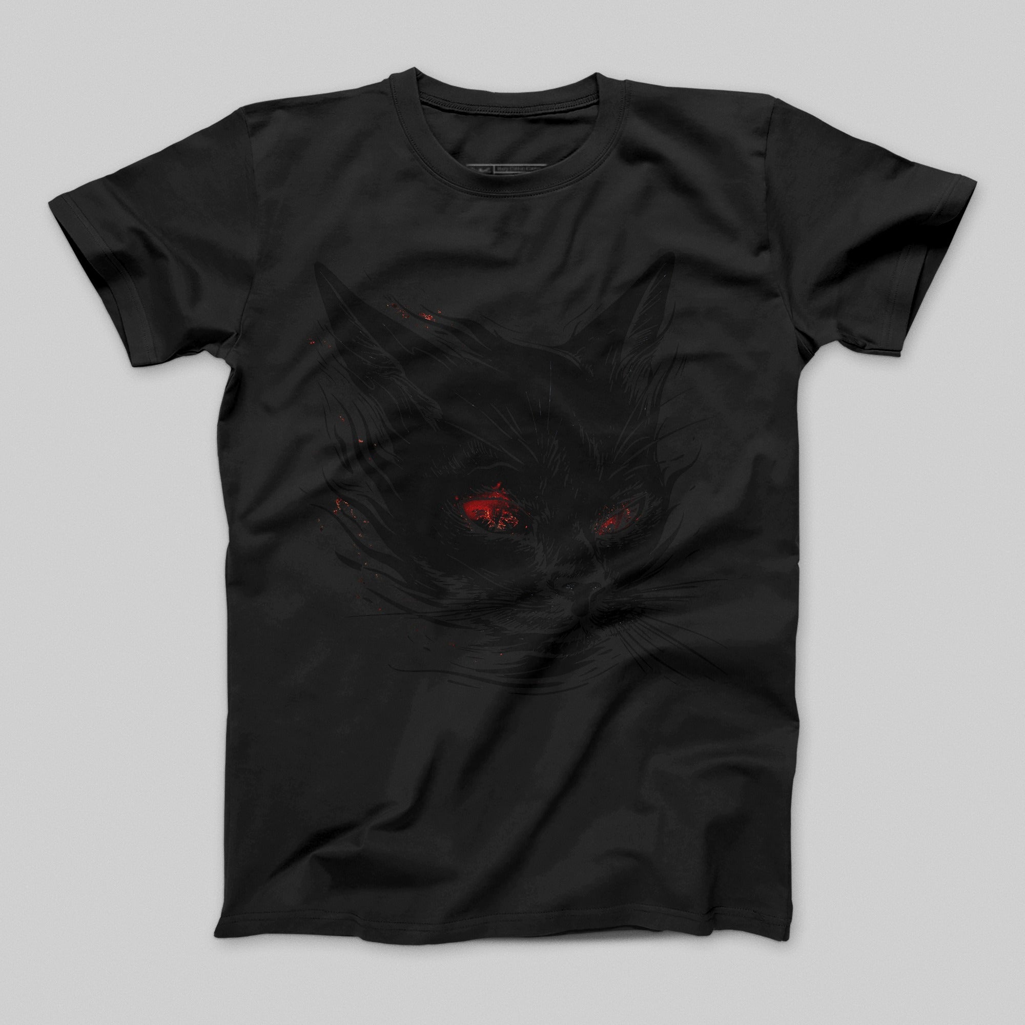 Eerie Red-Eyed Black Cat Graphic T-Shirt