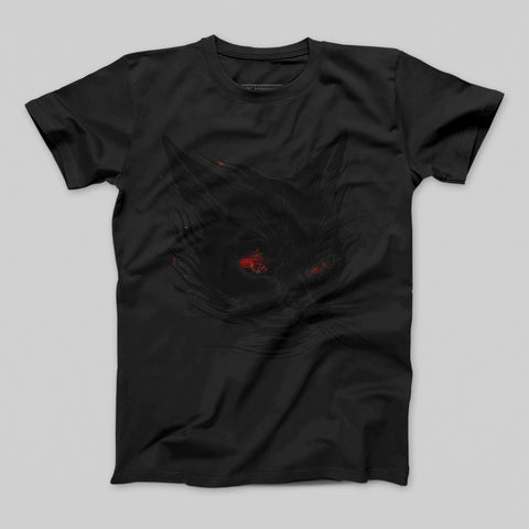 Eerie Red-Eyed Black Cat Graphic T-Shirt