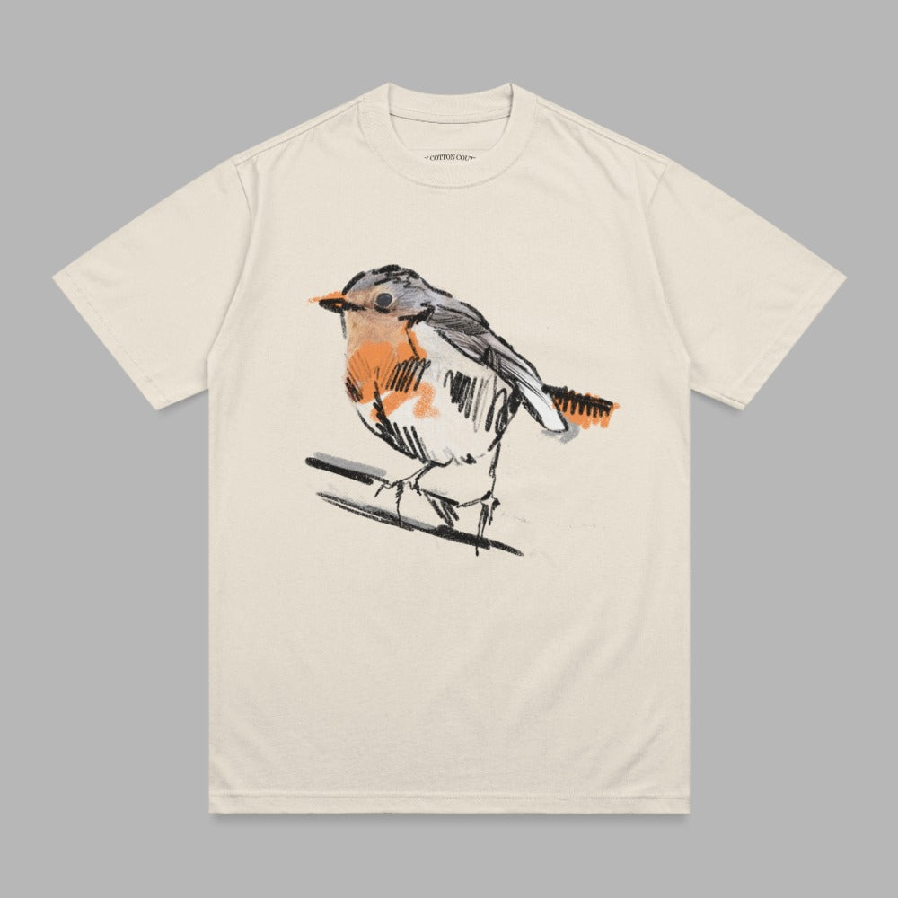 Orange Grey Bird Sketch Branch Art product type