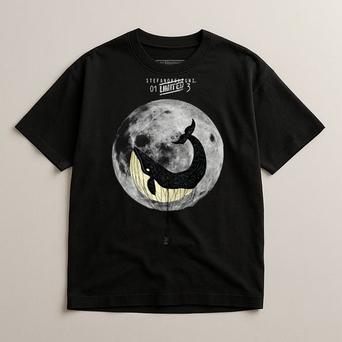 Limited Edition Black Tee with Moon and Whale Design