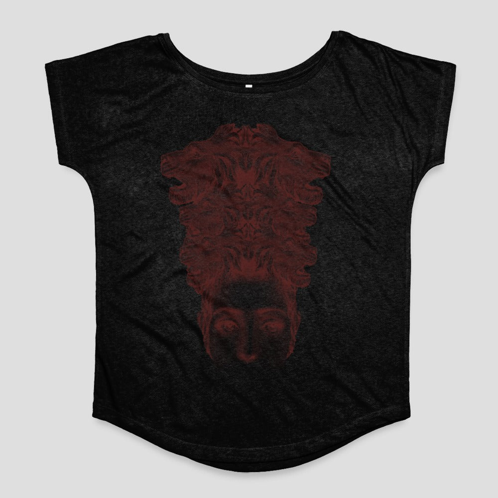 Dark Graphic Face Design on Black Women's Shirt