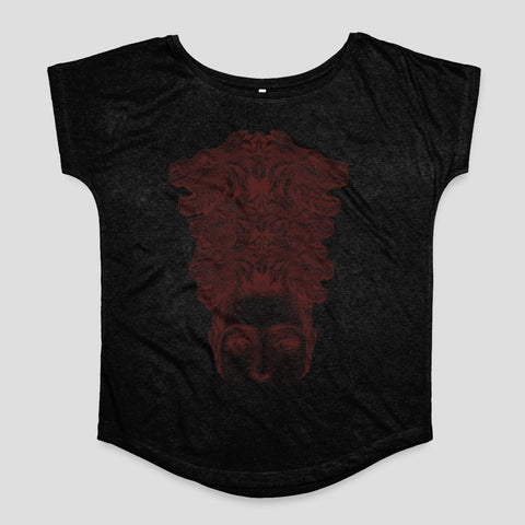 Dark Graphic Face Design on Black Women's Shirt