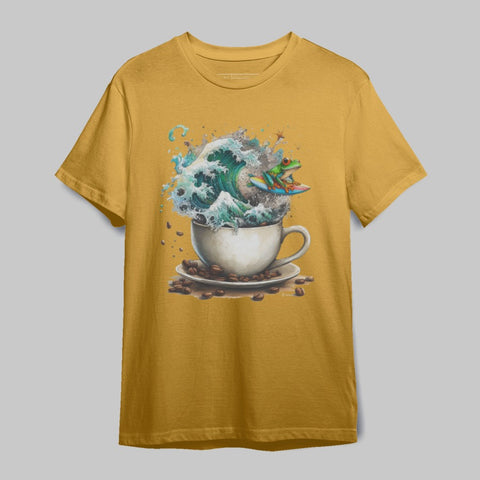 Frog Surfing Coffee Cup Graphic T-shirt