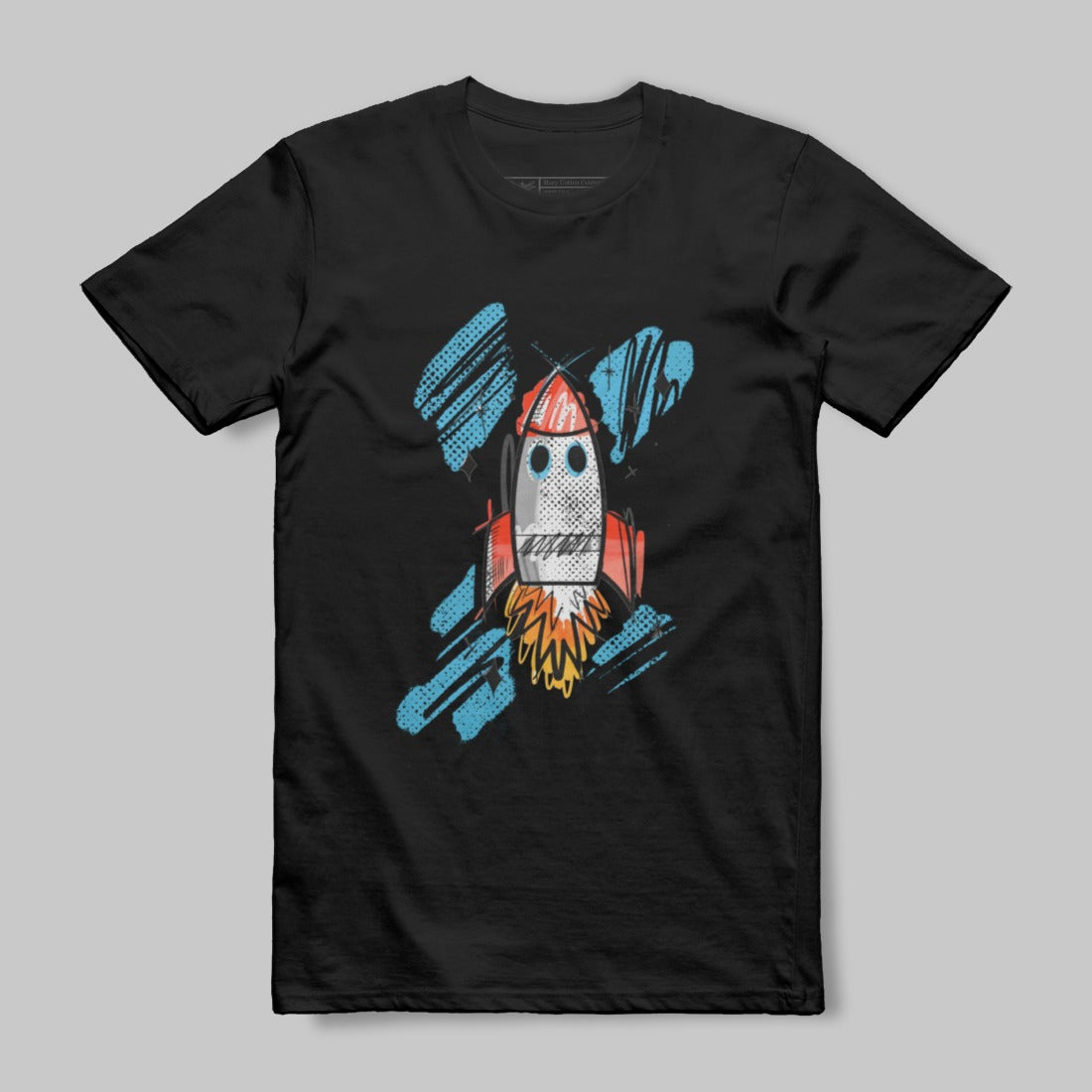 Fun Hand-Drawn Rocket Ship Graphic T-shirt
