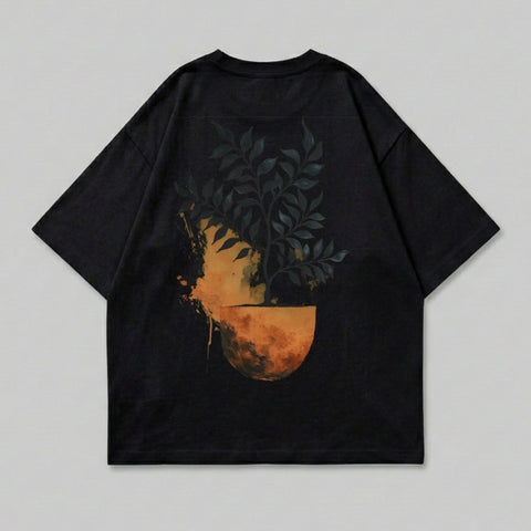 Artistic botanical plant abstract print black shirt product type