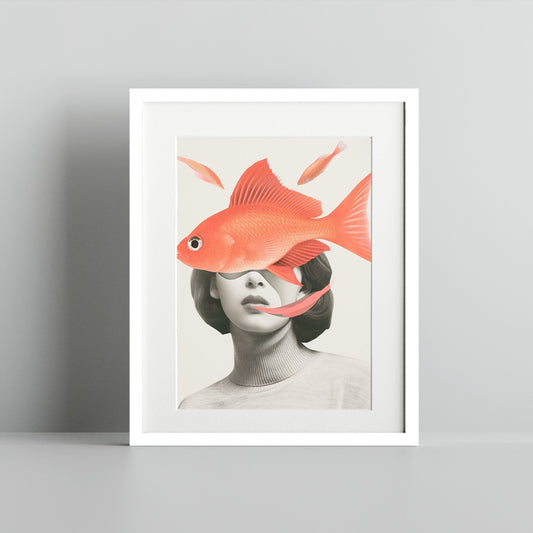 Surreal Portrait with Orange Fish Artistic Print