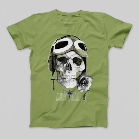 Skull with Goggles and Rose Graphic Air Mail T-Shirt