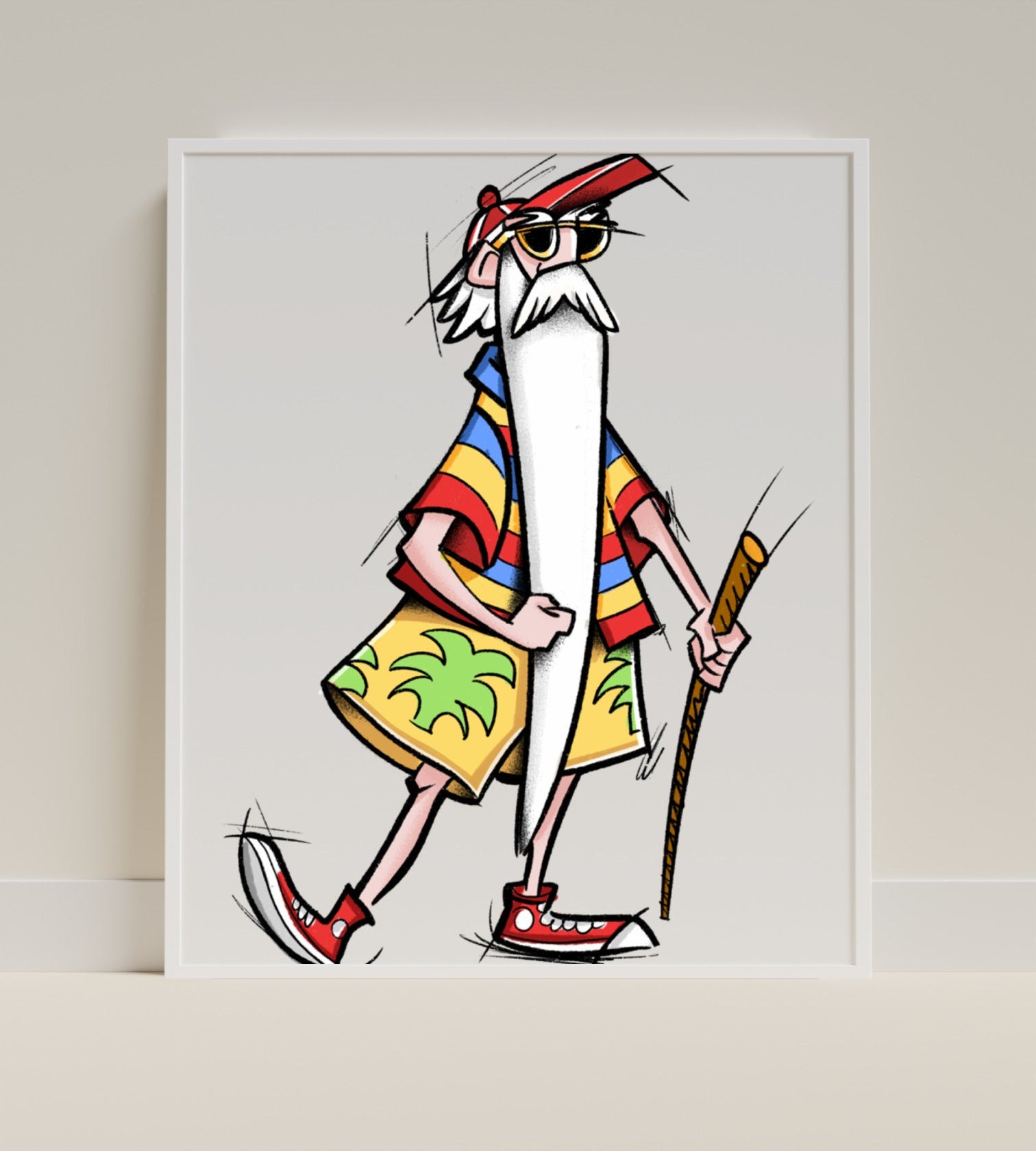 Colorful Cartoon Character with Beard Wall Art Decor