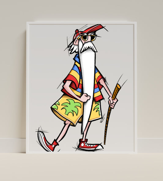Colorful Cartoon Character with Beard Wall Art Decor
