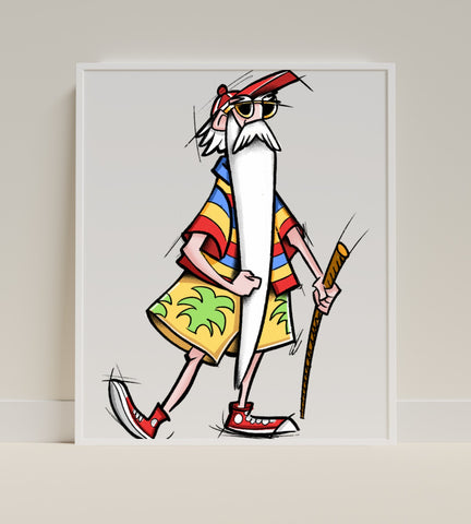 Colorful Cartoon Character with Beard Wall Art Decor