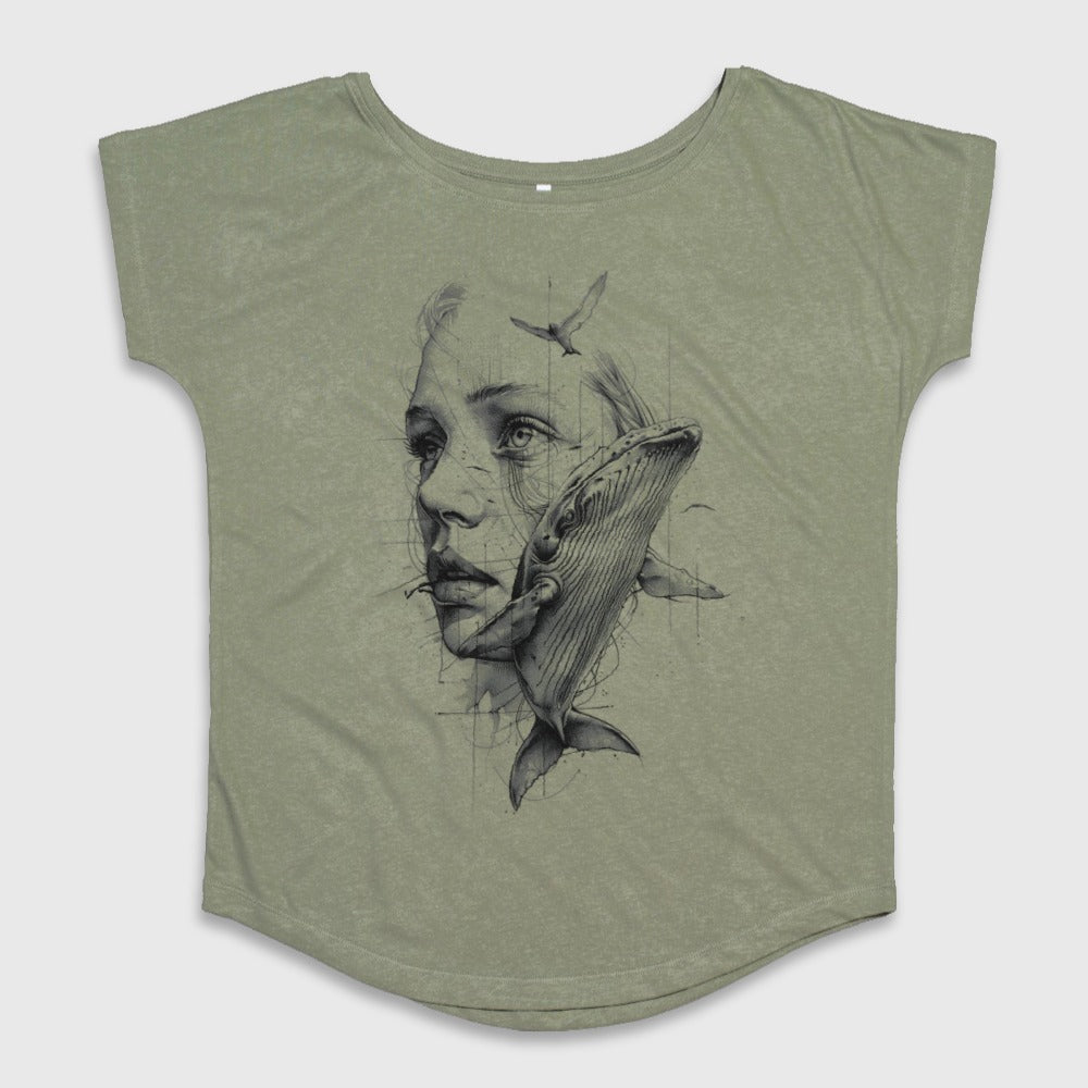 Whale and Woman Artistic Graphic T-Shirt