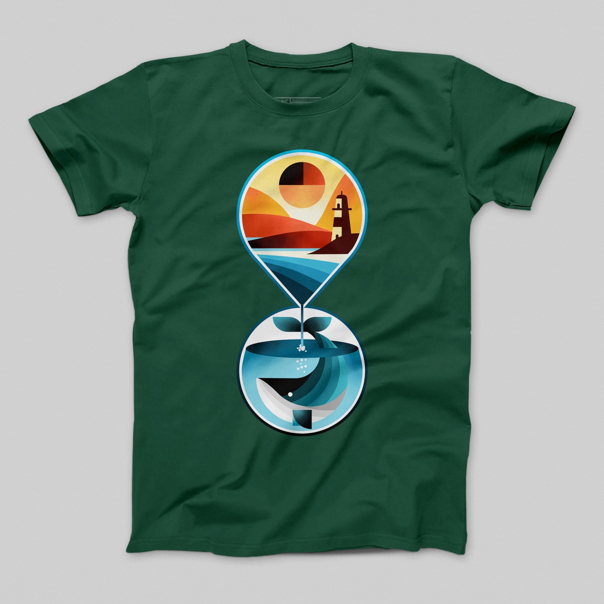 Sunset and Ocean Whale Lighthouse Graphic T-Shirt
