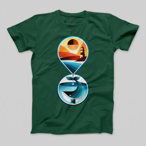 Sunset and Ocean Whale Lighthouse Graphic T-Shirt
