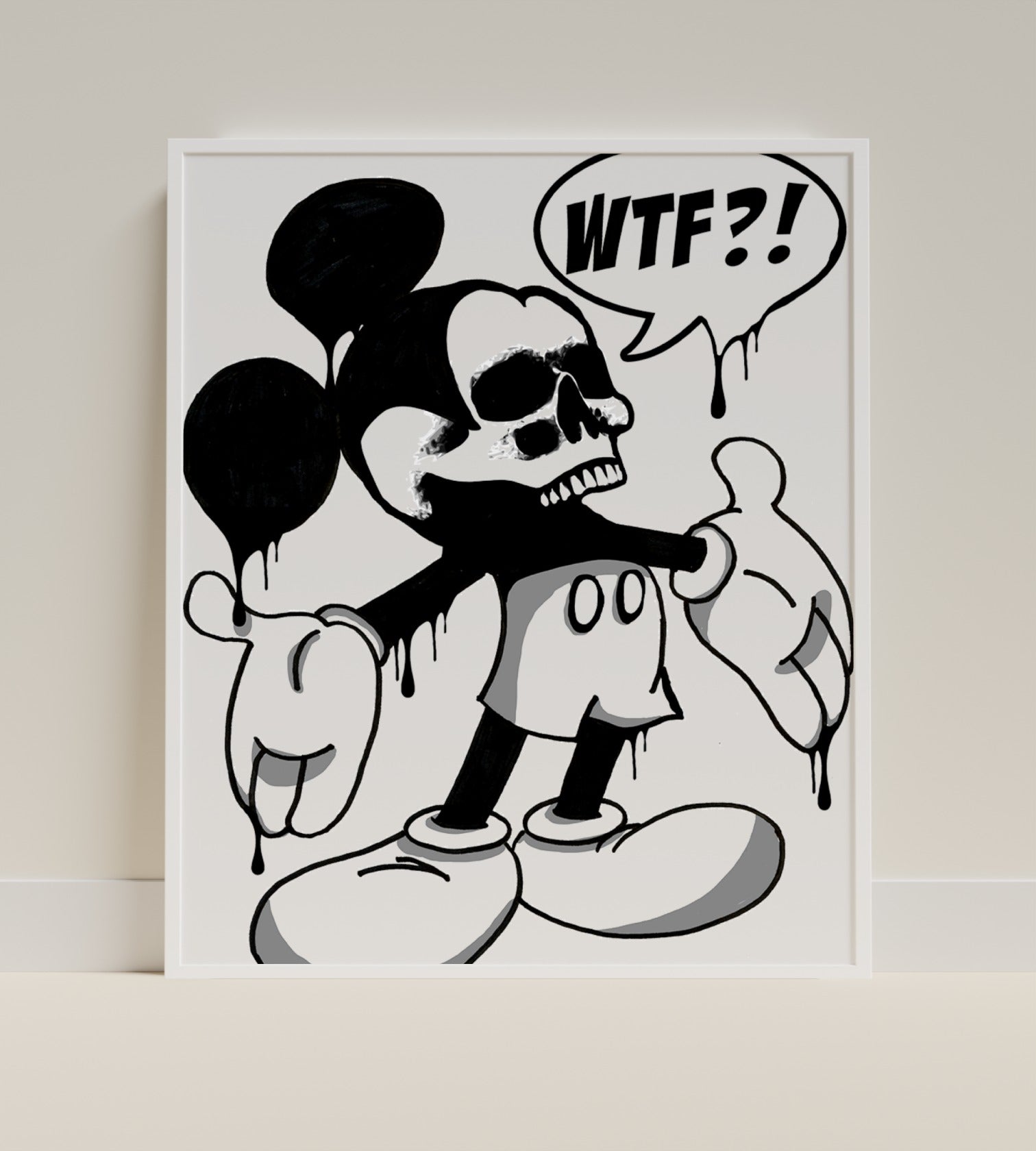 Skeletal Cartoon Character with WTF Speech Bubble Print