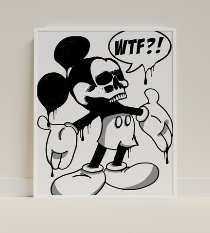 Skeletal Cartoon Character with WTF Speech Bubble Print
