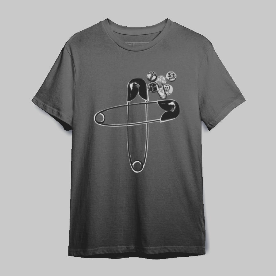Unique Safety Pin Graphic Tee Shirt