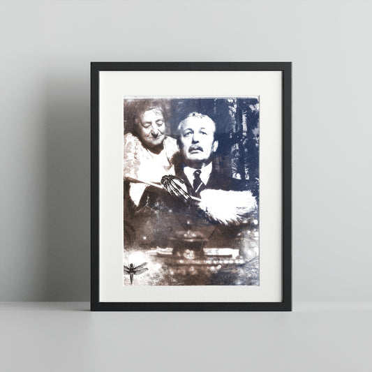 Nostalgic Portrait of Elderly Couple in Black Frame Art