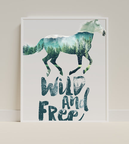 Wild And Free Horse With Forest Print Wall Art