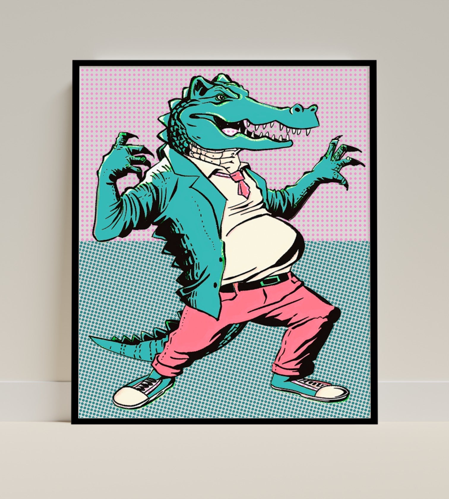 Stylish Cartoon Crocodile in Retro Pop Art Style Poster