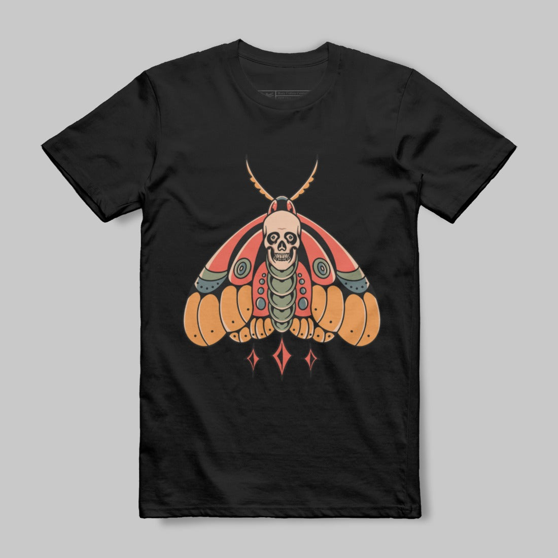 Skull Motif Moth Design on Black Unisex T-Shirt