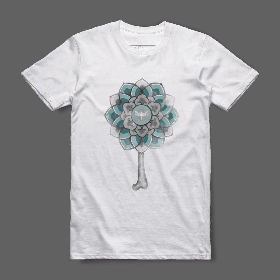 Abstract Floral Design Teal and Gray Artwork T-Shirt