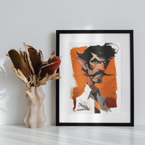 Striking Abstract Character Art Print with Orange Background