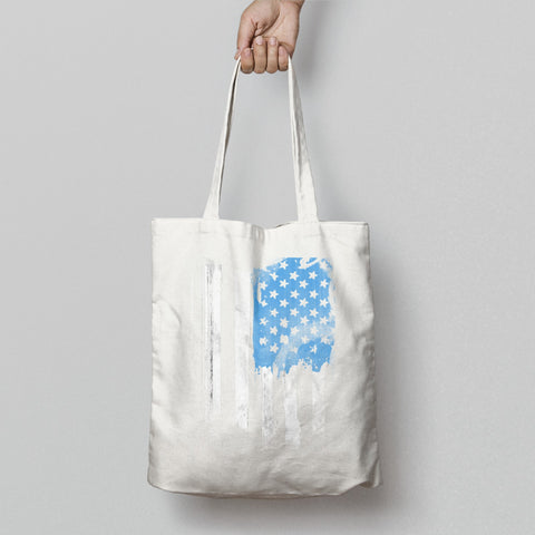 Handheld White Tote Bag with Blue Star Design