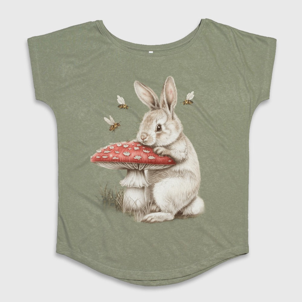 Rabbit with Mushroom and Bees Illustration Shirt