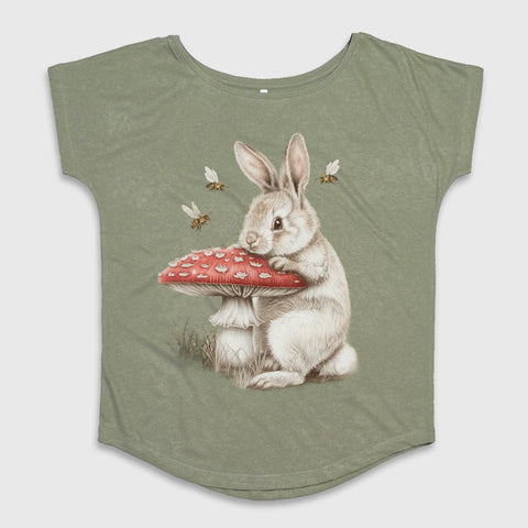 Rabbit with Mushroom and Bees Illustration Shirt