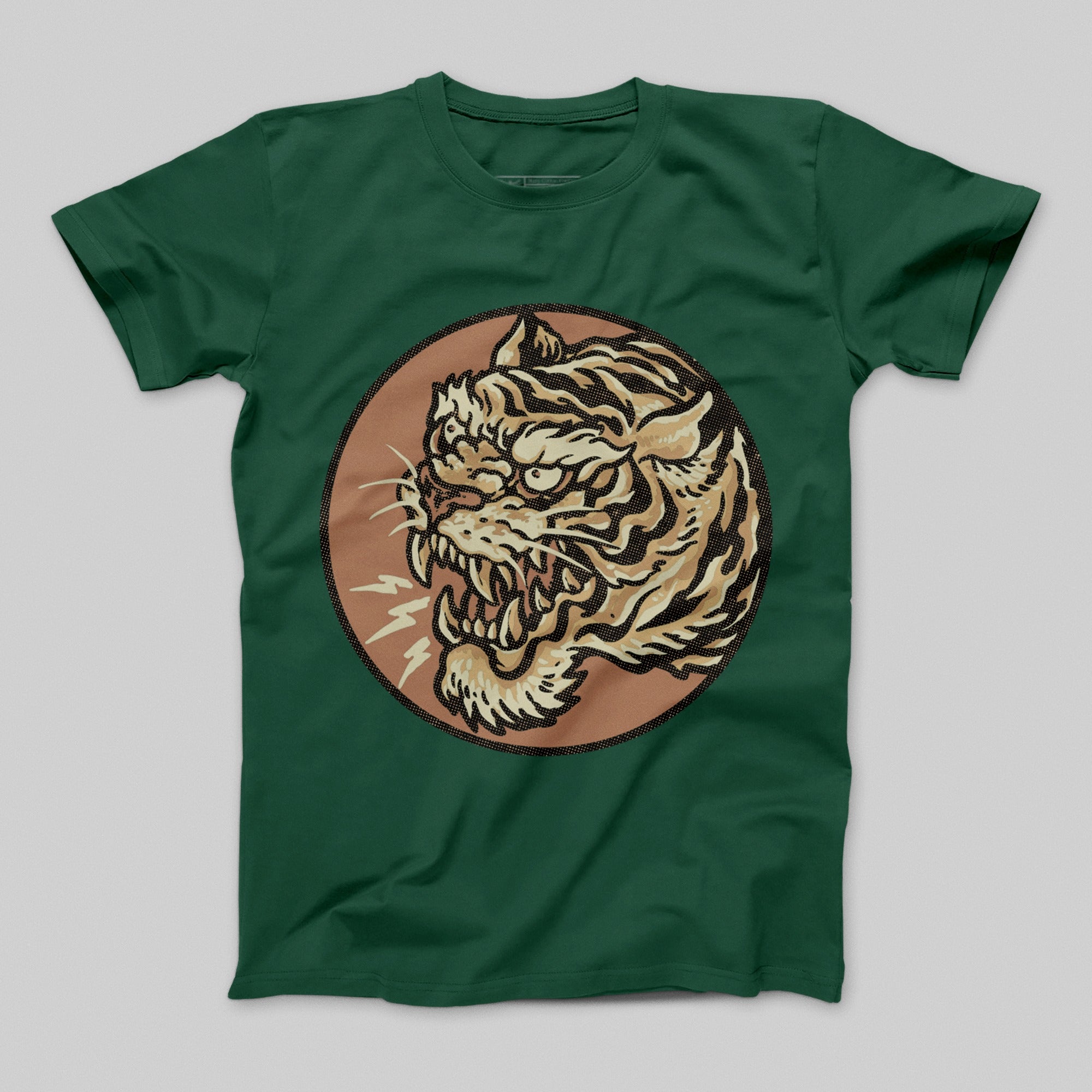 Ferocious Tiger Graphic on Green T-Shirt Product