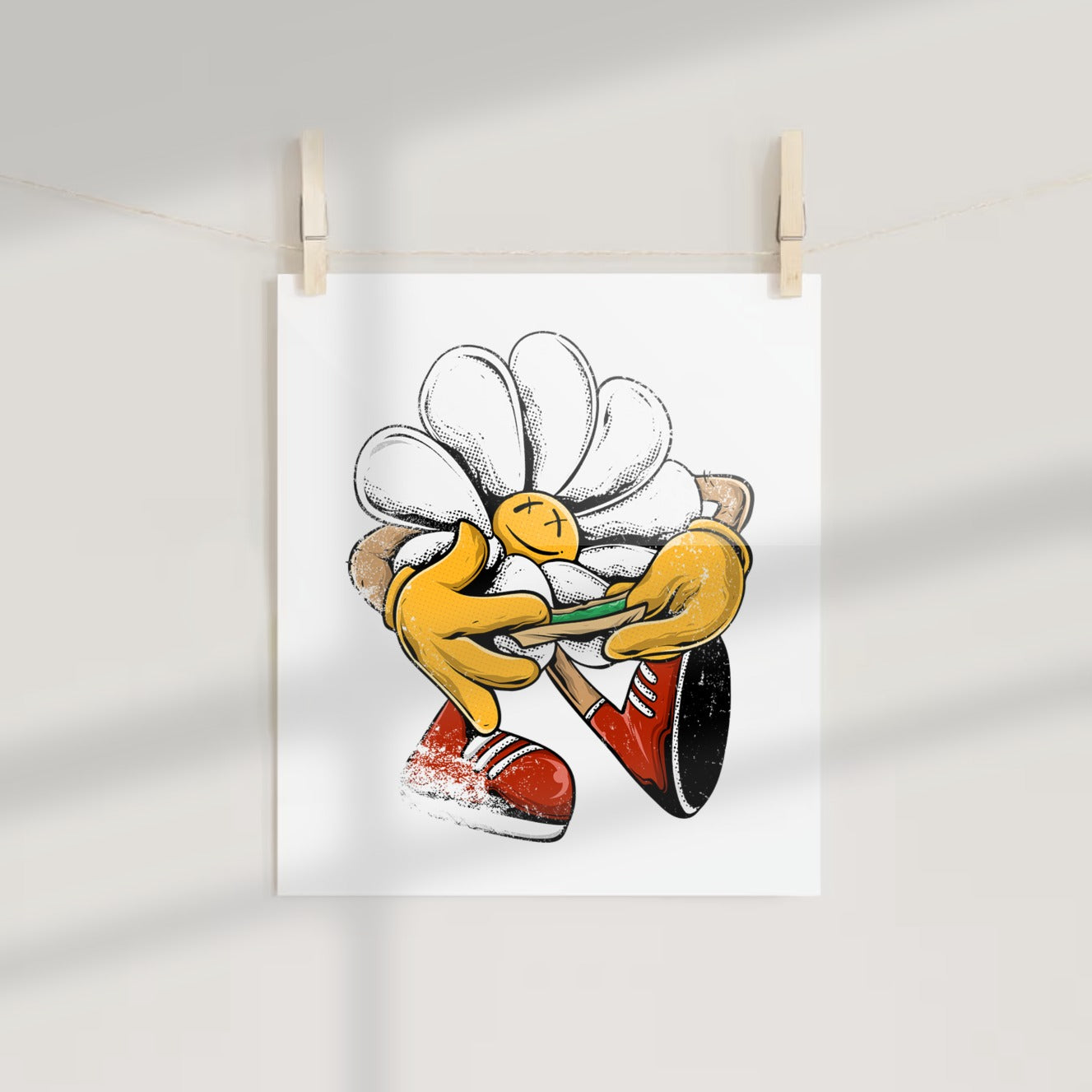 Cartoon Flower Character Smoking Print Poster