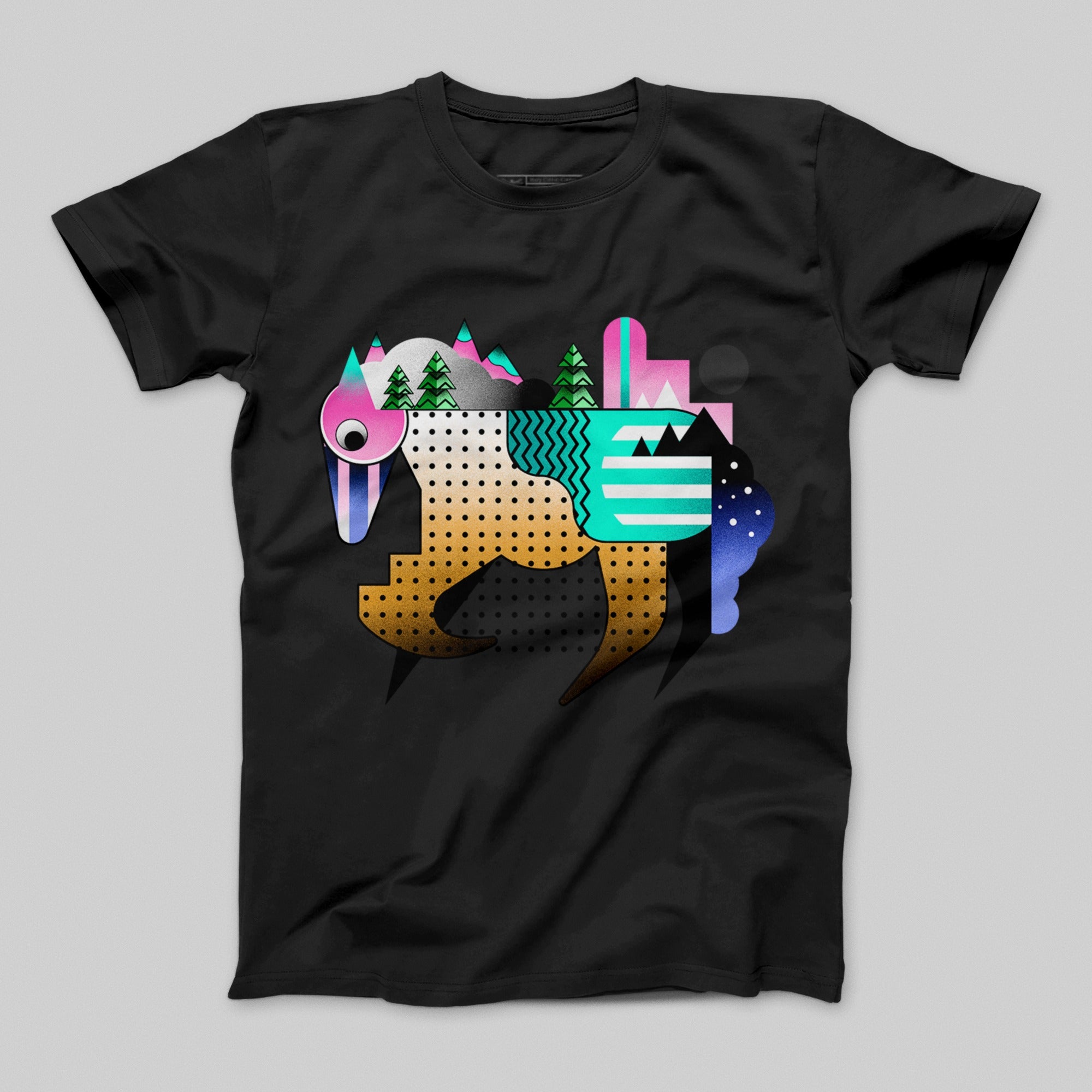 Geometric Abstract Design on Black Graphic Tee