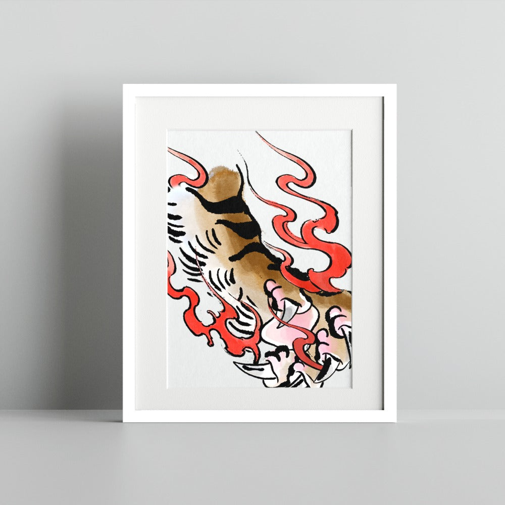 Traditional Tiger Artwork with Flames Wall Art Decor
