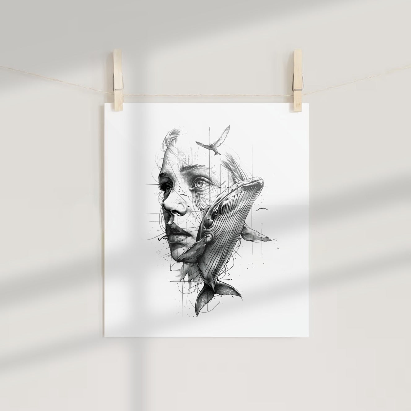 Woman and Whale Abstract Artistic Poster Print