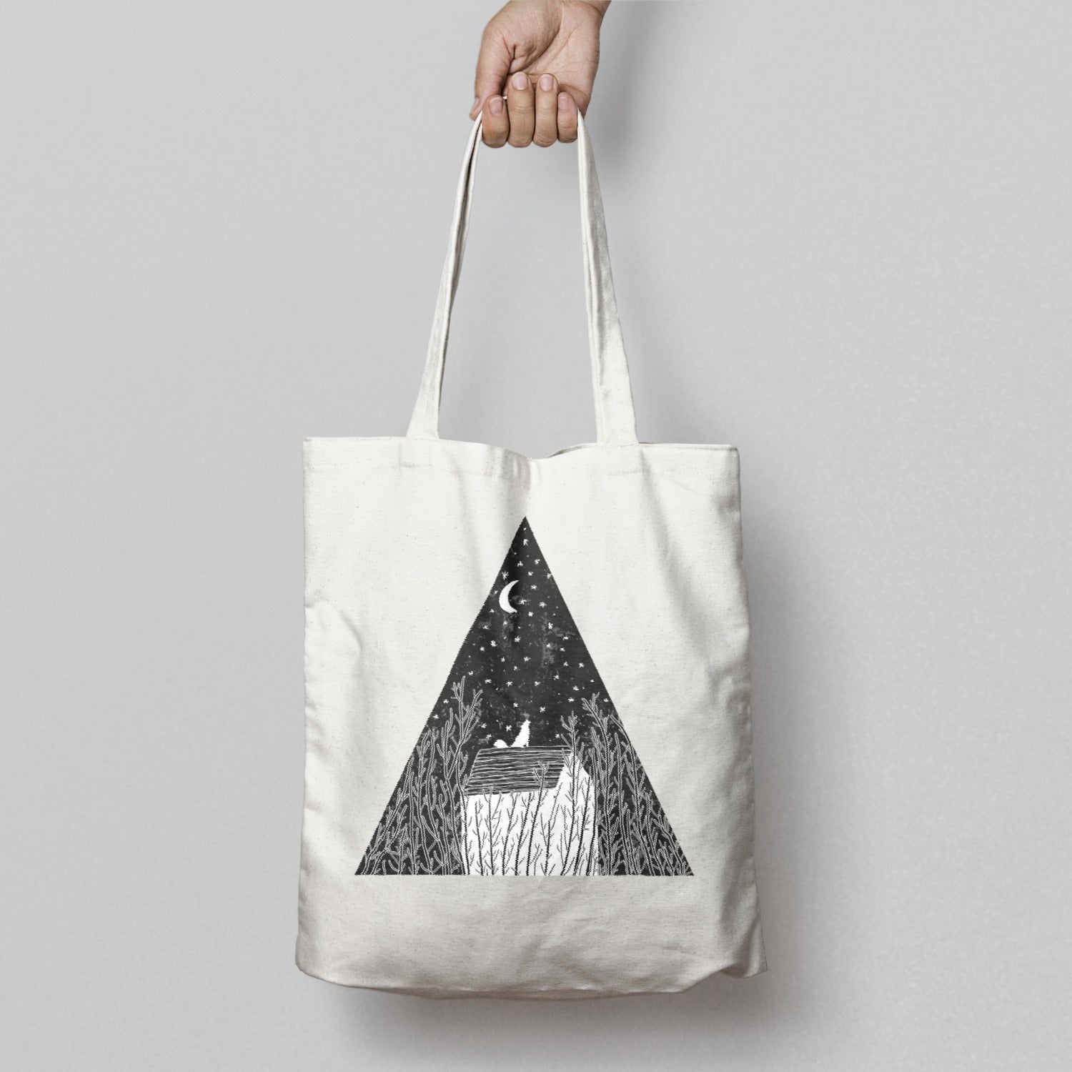 Artistic Night Sky Scene Tote Bag with Triangle Design