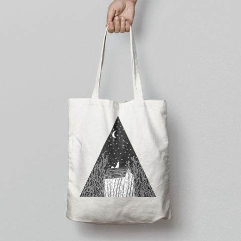 Artistic Night Sky Scene Tote Bag with Triangle Design
