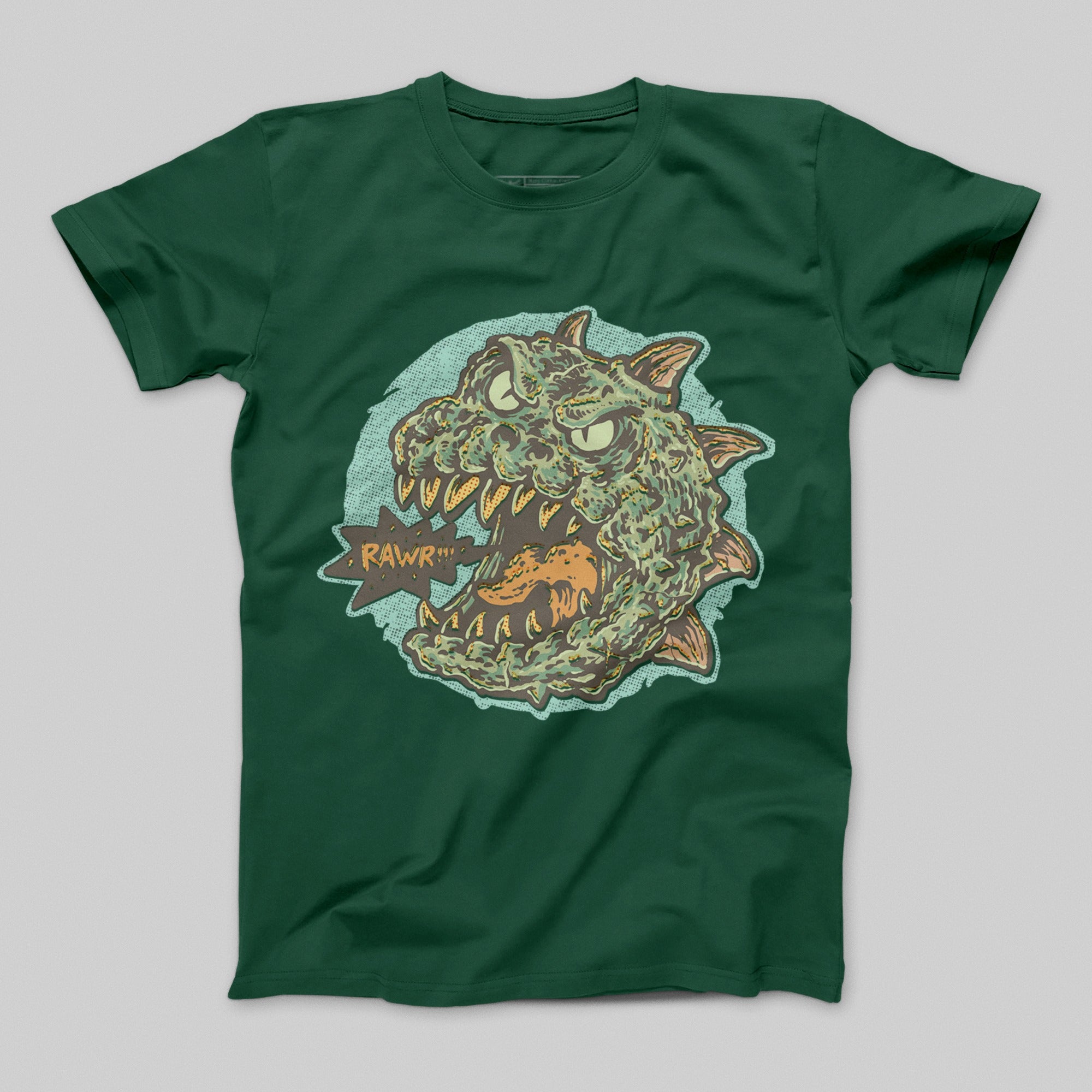 Green T-Shirt with Fierce Monster Graphic Design