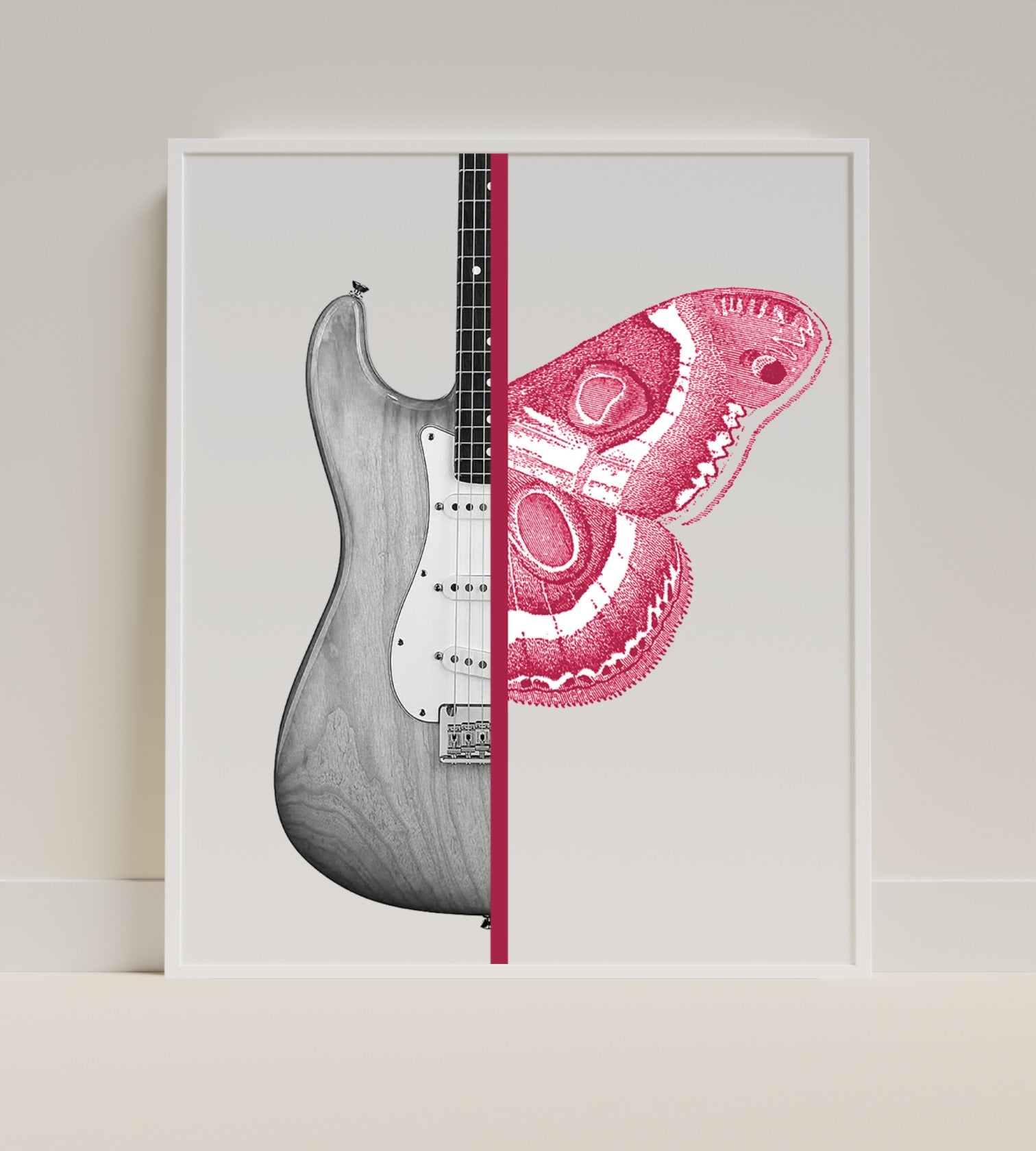 Guitar and Moth Hybrid Design Wall Art Poster