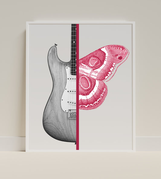 Guitar and Moth Hybrid Design Wall Art Poster