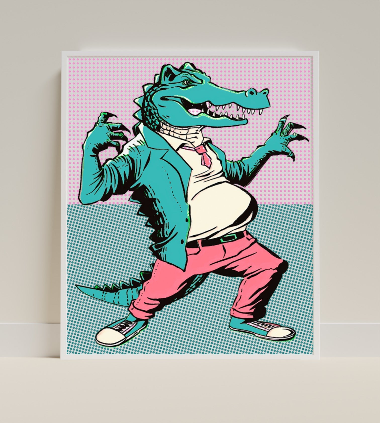 Funny Cartoon Alligator in Colorful Suit Poster