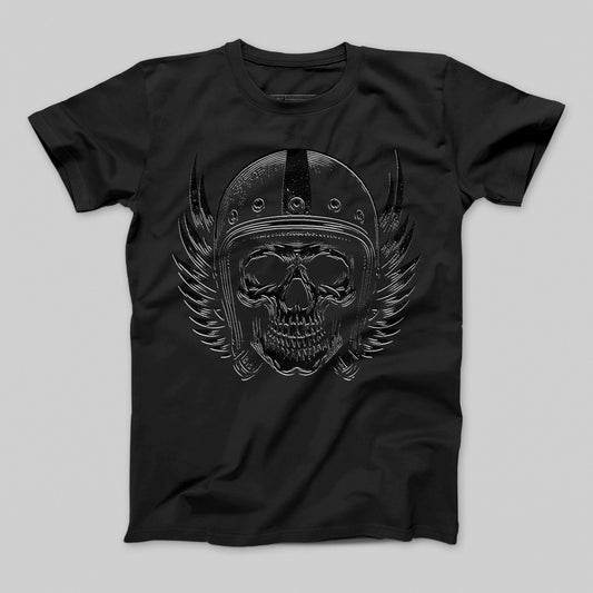 Skull with Helmet and Wings Graphic T-shirt