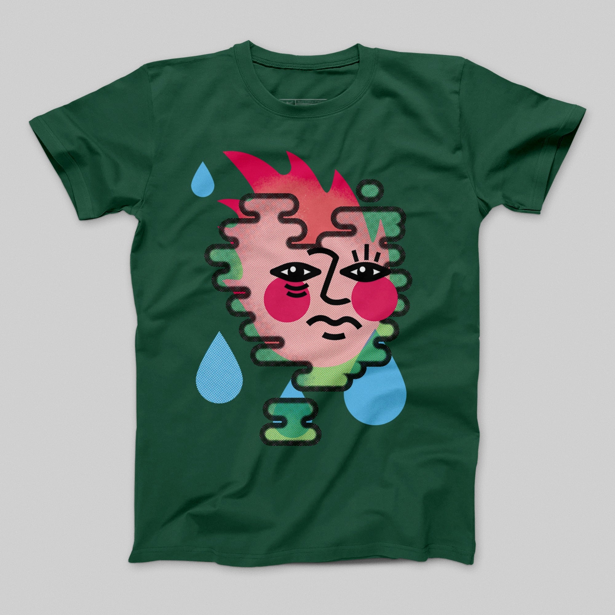 Abstract Face Design Green Artistic T-Shirt