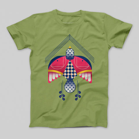 Geometric Abstract Design on Green T-shirt